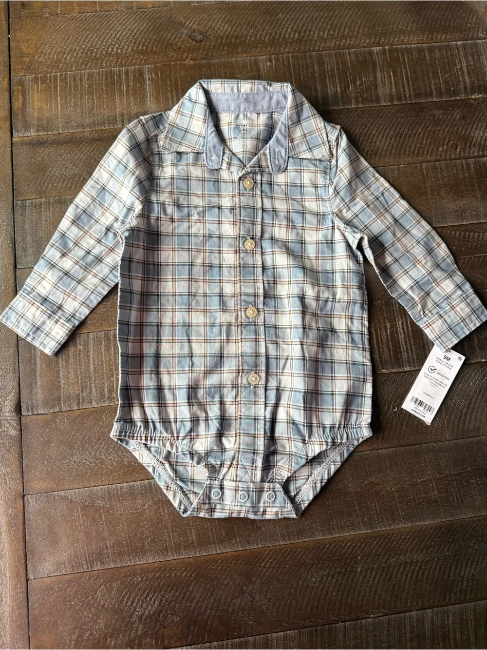 NWT Osh Kosh bgosh baby button down one piece 9 mos.